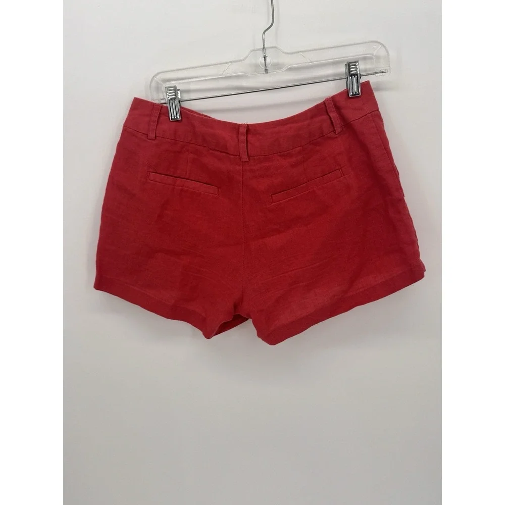 Women's Cynthia Rowley Dark Orange Red 100% Linen Flat Front Chino Shorts Size 2